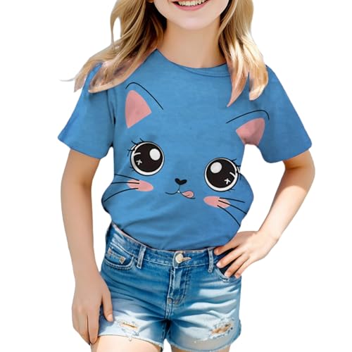 Toddler Girls Cat Printed Short Sleeve T Shirt Cute Graphic Summer Tops Tees Crewneck Cotton Casual Clothes Outfits3