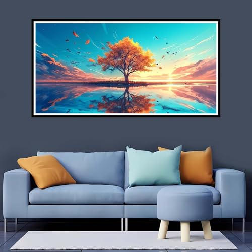 Diamond Painting Grande Árbol Completo Round 70x140 cm, 5D Diamond Painting Adultos Lago Cuadros de Diamantes, Pintura de Diamante Con Diamond Painting Kit para Mujer Regalos Decoracion-YZ708