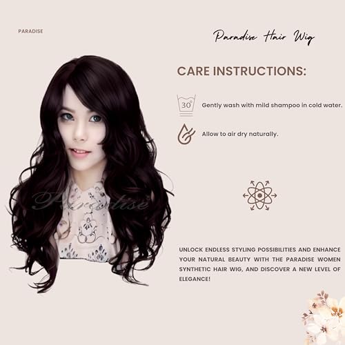 Image of Paradise Hair Wig for Women Long Brown With Burgundy Highlights Wig for Women 28'' Long Straight Brown Hair Wig Natural Cute Wigs for Daily Party Halloween (Includes 2 Wig Cap And 1 Carry Pouch) (Dark Brown)