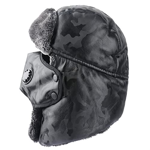 FENOKD Bomber Hats Winter Warm Earflap Bomber Hats Caps Scarf Men Women Hat Earflap Snow Ski Hat Cap Warm (Army Green Camo 56 60Cm)?Army Green Camo-56 60cm
