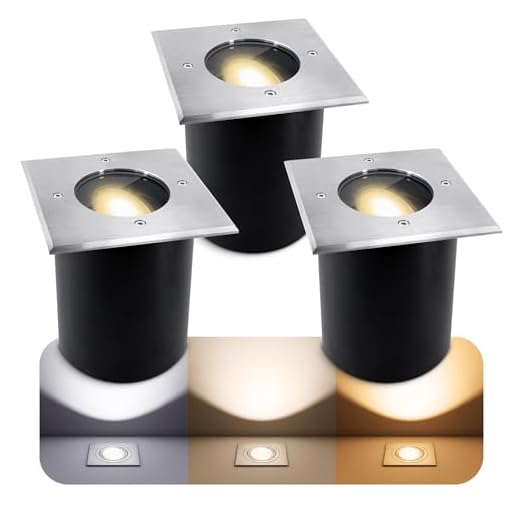 3 Stück SSC-LUXon JUAVI Bodeneinbaustrahler schwenkbar IP67 - LED GU10 3W warmweiß 230 V - Bodenspot quadratisch befahrbar