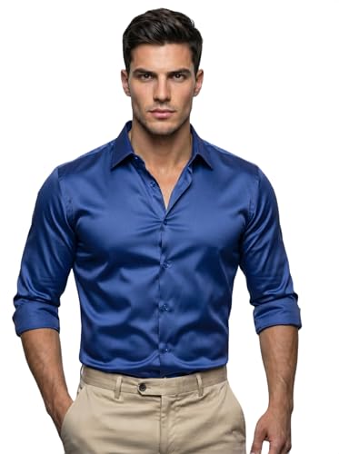 Image of Diverse Men's Satin Casual Shirt | Premium Solid Poly Satin | Wrinkle-Free, Full Sleeve Regular Fit Office, Business Wear