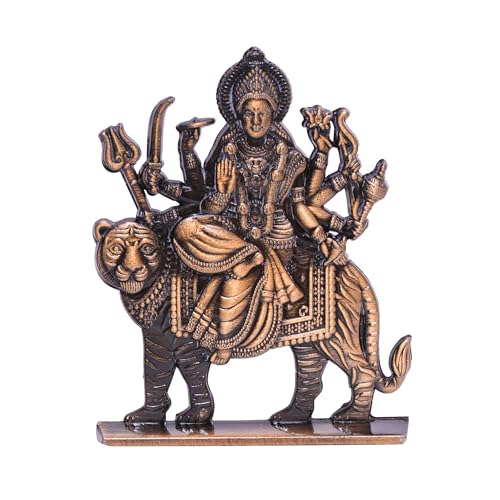 Image of anciently Maa Durga Idol for Dashboard, Metal, 1 Piece (Copper Colour)