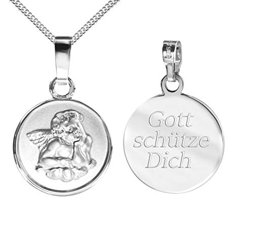 Kette Schutzengel Engel-Anhänger Silber-Anhänger 925 Sterling Silber für Damen, Herren und Kinder mit Gravur Gott schütze Dich als Kettenanhänger + Schmuck-Etui mit Halskette Cover