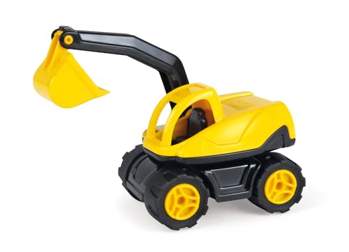 Lena 1261 Workies Bagger 13 cm, Baustellenfahrzeug aus ABS Kunststoff, Spielbagger mit Gummi-Reifen und verzinkten Stahl-Achsen, Schaufelbagger f&uuml;r M&auml;dchen und Jungen ab 18 Monaten, Gelb, Schwarz