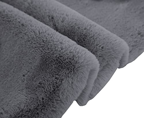 Image of Luxe Home Rabbit Fur Soild RunnerSuper Soft, Anti-Slip, Washable, Rectangle, for Livingroom Rug, in Bedroom Bedside Runner (Grey, 2x5 Feet)