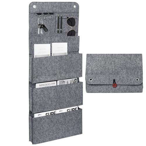 ESYFOR Hängeorganizer 6 Fächer 3 Haken, 80 * 32CM Wandorganizer Hängend Filz Faltbare Große Kapazität Wand Organizer Hängend Tasche für Türen, Badezimmer, Flure, Flur, Büro, Organizer