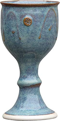 Castle Arch Pottery Ireland Handmade Wine Goblet Hand-Thrown Hand-Glazed with Unique Celtic Stamp in Ireland , 7" Tall, Green