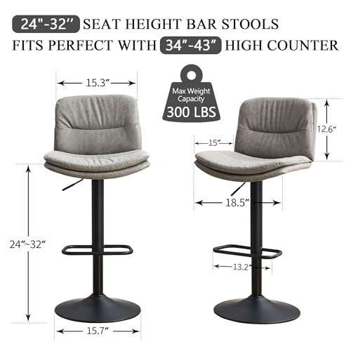 Image of FIRAVOE Adjustable Bar Stools Set of 2, Swivel Counter Height Chairs