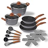 Topf- & Pfannen-Sets für alle Herdarten geeignet: Induktion, Gaskocher, Glaskeramik-, Elektrokochfelder. Zudem ist das Topfset Induktion bis 180 °C backofengeeignet. Das Set lässt sich auch ideal als Camping Geschirr oder als Wohnmobil Zubehör nutzen.
