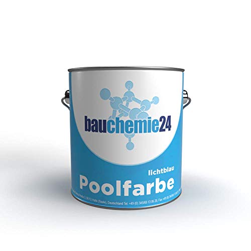 bauchemie24 Pintura para piscinas de 2,5 l, color azul claro RAL 5012, para piscinas, fuentes, piscinas de hormigón, fibra de vidrio o metal, resistente a los rayos UV