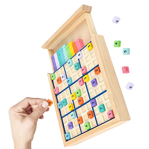 木製 ナンバープレースすうどく ナンプレ 引き出し付きボードゲーム カラフル 数学脳ティーザー 教育 卓上 おもちゃ ゲーム トレイン 論理的思考能力