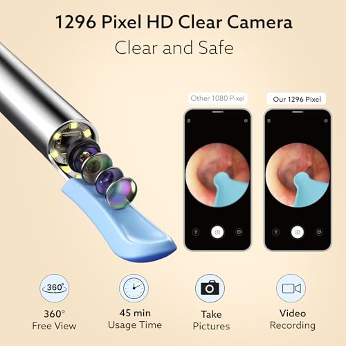 Image of AGARO Regal Ear Endoscope Cleaner /Earwax Removal Tool Kit with HD Camera, Light Weight, Type-C Charging, 130 mAh Battery, IP67 Waterproof, Wifi Connection for iOS & Android + 6 Silicone Tips