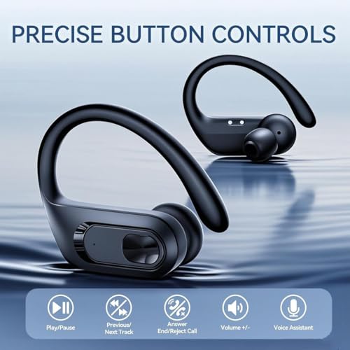 Image of occiam Wireless Earbuds Bluetooth Headphones 96Hrs Playback Sport Over-Ear Waterproof with Earhooks ENC Mics Clear Call for Running Workout Matte Black