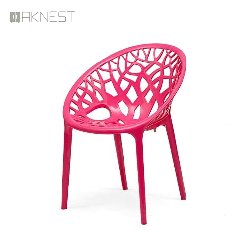 Image of Oaknest Neelkamal Crystal Plastic Chair - Stylish Tree-Design Backrest, Lightweight & Durable for Home, Garden & Patio (Pink), Set of 1 Piece