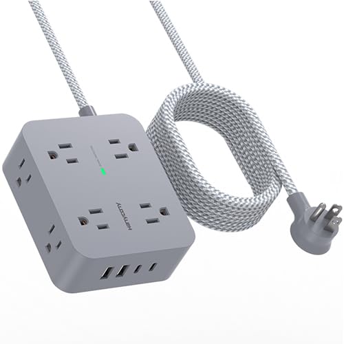 Surge Protector Power Strip 10 Ft Cord, HANYCONY Extension Cord with Multiple Oulets, 8 AC Outlets 4 USB (2 USB C) Ports, Flat Plug, Wall Mount Desk USB Charging Station for Home