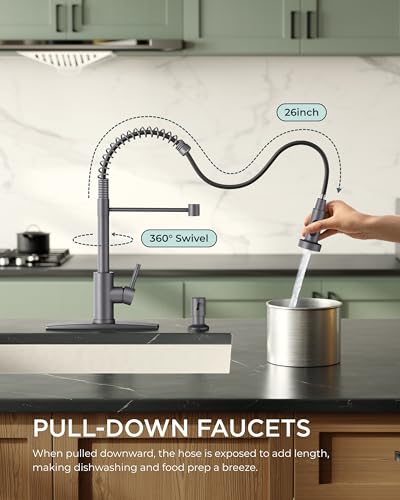 Image of FORIOUS Kitchen Faucet with Pull Down Sprayer, Stainless Steel Commercial Single Handle Classic Spring Pull Out Sink Faucet for Pot Filler, Farmhouse Camper Bar Laundry Room, Grey