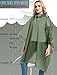 Borogo 2 Pack Rain Ponchos for Adults Reusable - Raincoats Survival Emergency Heavy Duty Rain Coat with Drawstring Hood Military Green