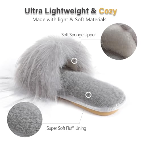 Image of Fur Story Women's Furry Slippers Open Toe Fuzzy Slippers Memory Foam Fluffy House Sandal