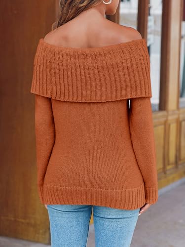 Image of Saodimallsu Womens Off The Shoulder Sweaters Oversized Long Sleeve Loose Ribbed Knit Fall Trendy Pullover Tops