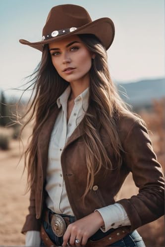 Utaly Western Cowboy Hat For Men Women Classic Fedora Hat With Buckle Belt (Size:M-L) Brown thumb #2