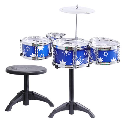 jojofuny Jazz Drum Set with Chair for Kids Toddler Drum Toys Percussion Musical Instruments Educational Toys Gifts for Boys Girls Beginners ( Blue )