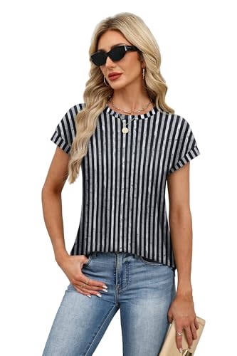 Image of Alaroo Womens Summer Tops Short Sleeve Shirts Crew Neck Tshirt Cute Trendy Tunic Blouses (S-3XL)