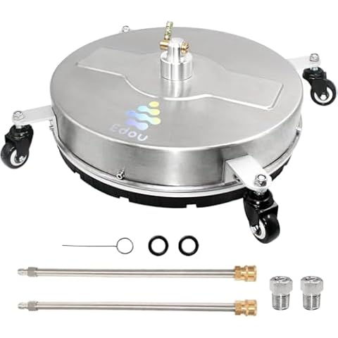 EDOU Pressure Washer Surface Cleaner 18-Inch - Heavy Duty Stainless Steel Cleaner with 2 Replaceable Nozzles and 4 Wheels - 4000 PSI Max Working Pressure - Includes 2 Pressure Washer Wand Attachments Cover
