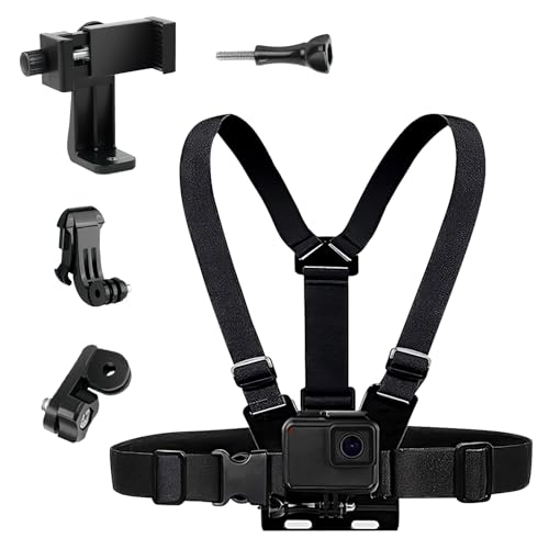 Tiryns Phone Chest Mount Kit Action Camera Chest Mount Harness Strap Compatible with GoPro Hero 13 12 11 10 9 8 7 6 5 Session DJI Osmo iPhone 16 15 14 13 Samsung Most Cell Phones Action Cameras