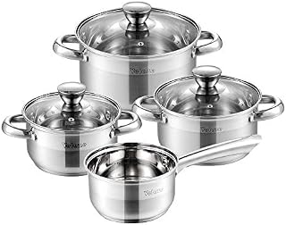 Velaze Pots and Pans Stainless Steel 7 Piece Saucepan Set with Strainer Lids Cookware Sets