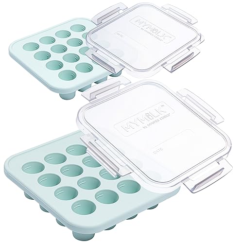 Image of Souper Cubes MyMilk 1/2 oz. Silicone Breast Milk Freezer Trays, Each Pure Platinum Food-Grade Silicone Tray Holds 8 oz., Perfect For Baby Food Freezer Storage, Purees, and More - Mint - 2-Pack