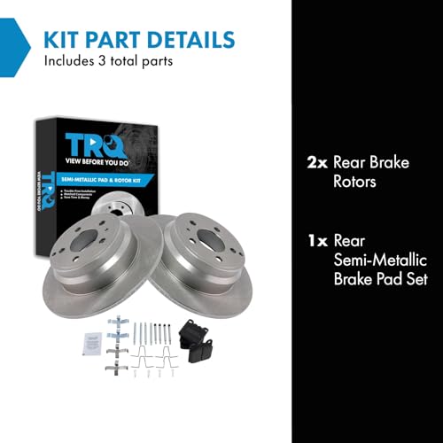 Image of TRQ Rear Brake Pad and Rotor Set Semi Metallic Compatible with 1994-1997 Volvo 850 1998-2004 C70 1998-2000 S70 1998-2000 V70