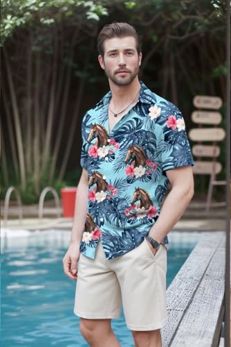 Horse Hawaiian Shirts for Men,Button Down Beach Casual Shirts3