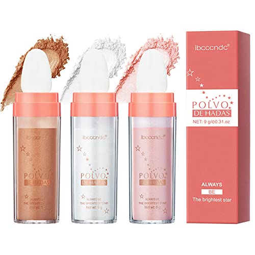 Polvo De Hadas, 3 Colors Body Brightens Powder Highlighter Natural Three-dimensional Face Blusher Patting Powder Highlight polvo de hadas (3 Colors)