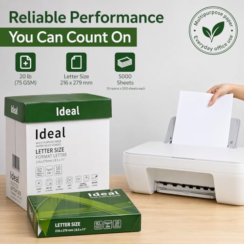 Ideal Multipurpose Copy Paper, Letter Size 8.5 x 11 in, 20 lb / 75 GSM, 97 Brightness, 6 Reams / 3,000 Sheets, Jam-Free for Laser, Inkjet, Copier & Fax, PEFC Certified (6 Reams - 3 image 8