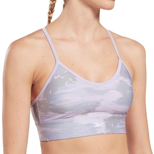 Image of Reebok Women's Satin 91% PES /9% El-Interlock-Hydrophilic Finish /Print-Digital Sublimation-Disperse Classic Workout Sports Bra