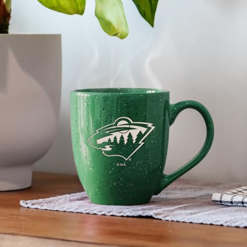 Image of Rico Industries NHL Hockey Minnesota Wild Green Personalized 16 oz Team Color Laser Engraved Speckled Ceramic Coffee Mug