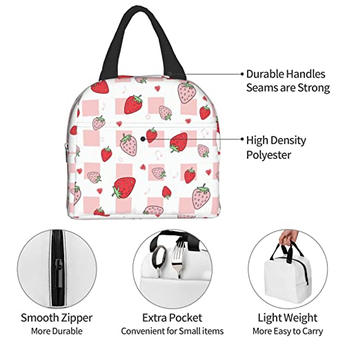 Reusable Pink Strawberry Lunch Bag Box For Women Insulated Lunch Box Waterproof For Teen Cool Simple Modern #TOP5