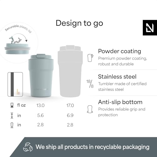 Image of LARS NYSOM Thermo Coffee Mug to go 13oz | Travel Mug 0.38 Liter with Insulation | Silicone grip base | Leak Proof Stainless Steel Tumbler for Coffee and Tea on the Go (Powder Sky Blue, 13oz)