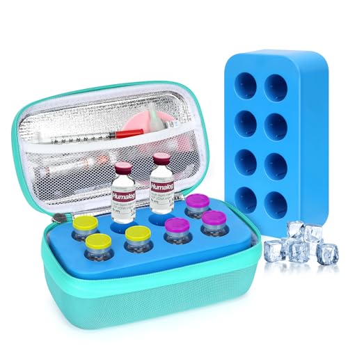 YOUSHARES Insulin Vial Cooler Travel Case - 8 Slots Freezable Ice Brick Organizer for Peptide Vials GLP-1 Fridge Holder Diabetic Small Bottle Refrigerator for 10ml U-100 Vials