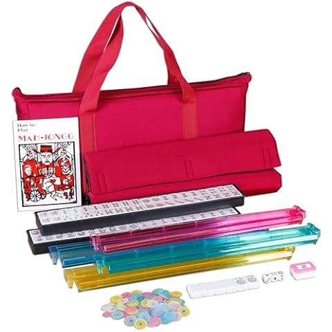 Nova Microdermabrasion American Mahjong Mah Jongg Set 166 Tiles 4 All-in-One Color Rack/Pushers Red Paisley Soft Bag Full Size Complete Mahjongg Ma Jong Set Cover