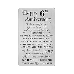 TANWIH 6 Year Anniversary Cards Gifts for Men, 6th Sixth Wedding Anniversary Card Gift for Husband Him, Engraved Metal…