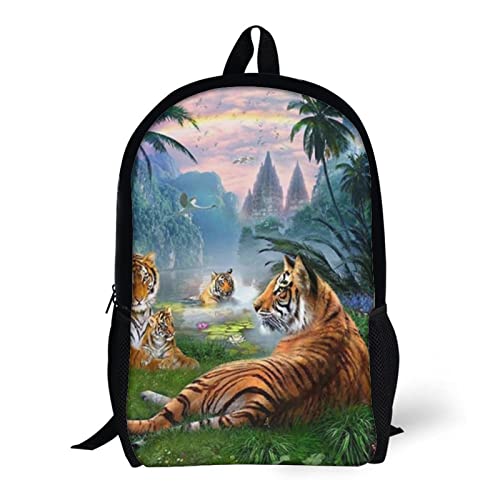 Mochila escolar unisex tigre 3D juvenil con compartimento para libros 5