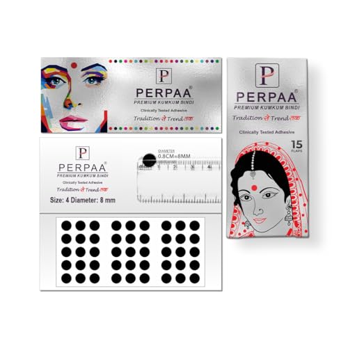Image of PERPAA Premium Velvet Sticker Kumkum Bindi Box of 15 Flaps - Pottu for Women,Ladies, Girls (Size 04, Diameter 8mm, Black)