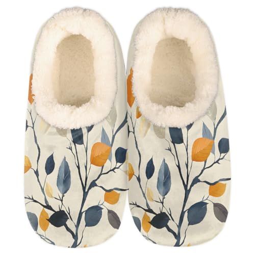 Colored Leaves Printed Slippers for Women Slipper Socks Soft Fuzzy House Slippers Shoes for Indoor Bedroom, Winter Cozy Christmas Gifts