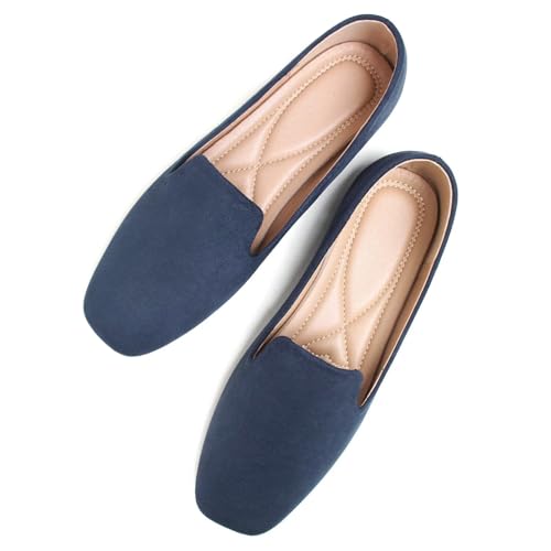 Image of ChaiRong Zhou Women Square Toe Ballets Flats Comfort Slip On Walking Shoes for Driving