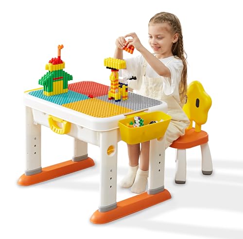 Image of KUB Kids ActivityTable Building Blocks Table and Chair Set Kids Water and Sand Play Table for Boys Girls 3 4 5-7 Years Old