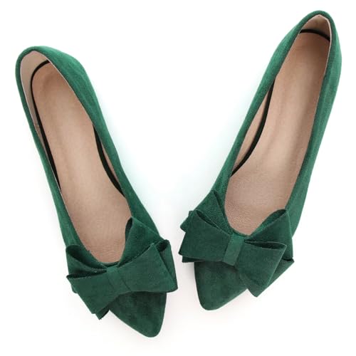 Image of SAILING LU Womens Bowknot Ballet Flats Pointy Toe Suede