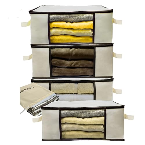 Caja de Almacenaje, Cajas de Mudanza, Organizadores de Armarios, Bolsa Almacenaje Ropa, Bolsas de Tela, Caja de Almacenamiento con Asas Reforzadas, Cajas Guardar Ropa Organizadoras de Armario, Pack 4