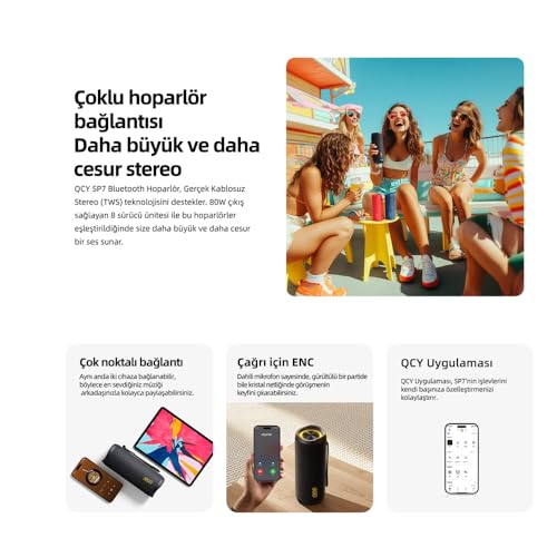 Image of QCY SP7 Portable Bluetooth Speaker - 40W Stereo Sound, 105 dB Loud Output, TWS Multi-Speaker Pairing, 15 RGB Light Modes, IPX7 Waterproof, 14H Battery Life
